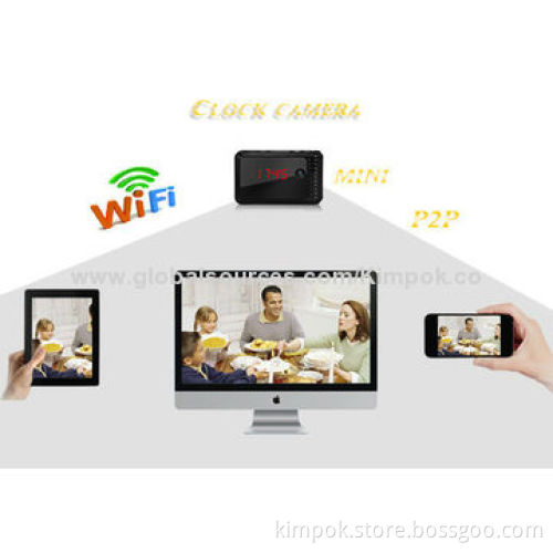 P2P HD Alarm Clock Hidden Wifi Camera with 1280*720 Pixels and H.264 Compressed Format